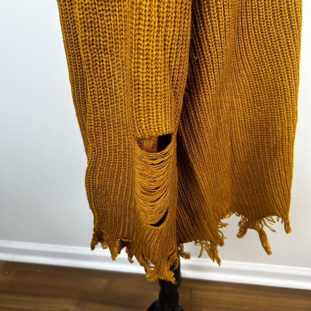 Full Circle Trends Mustard Yellow Distressed Cold Shoulder Sweater Womens 2X - Picture 7 of 10